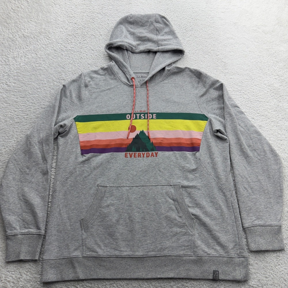 LL Bean Womens XL Gray Outside Everyday Mountain Graphic Hoodie 505617 Thumbhole